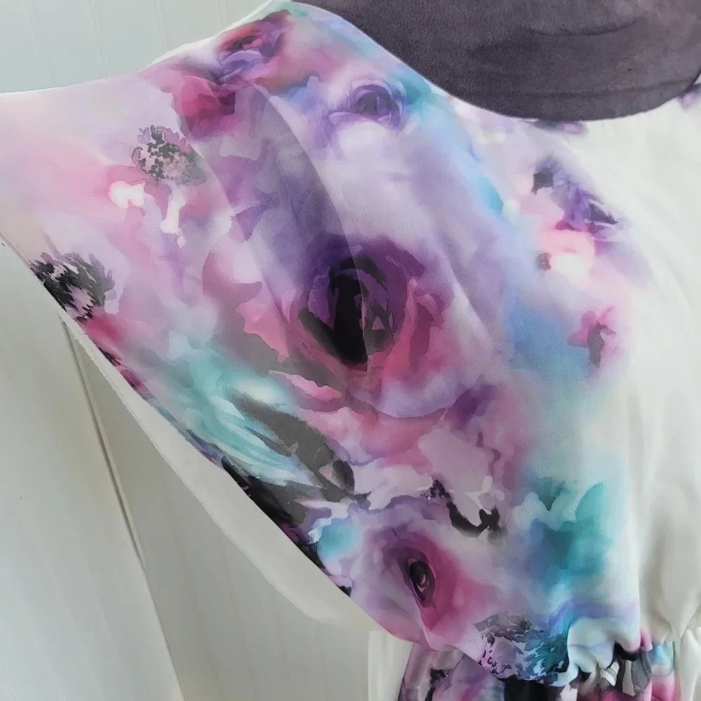 Maurices Women's Floral Print Short Sleeve Dress Watercolor Lined Sz M - Picture 5 of 12